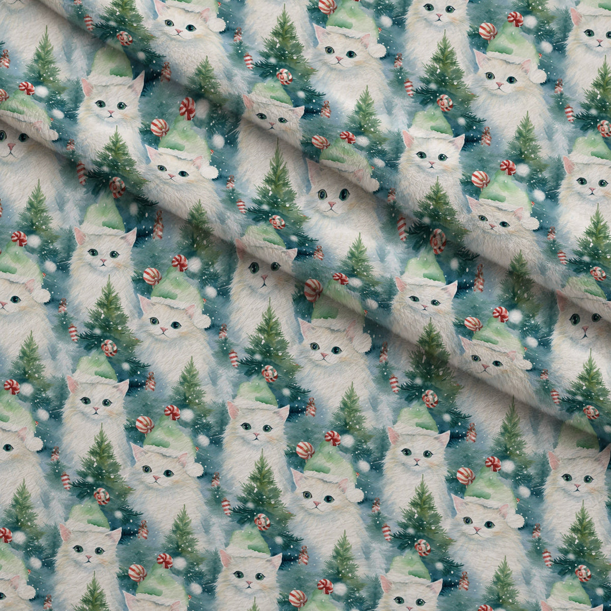 Festive Felines Pattern 12 Fleece Fabric — fleece fabric folded close-up preview (mv-fleece-v1:lying)