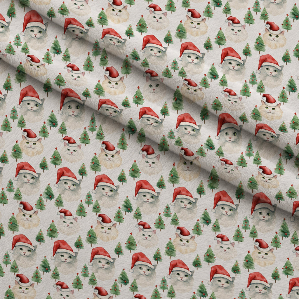 Festive Felines Pattern 2 Fleece Fabric — fleece fabric folded close-up preview (mv-fleece-v1:lying)