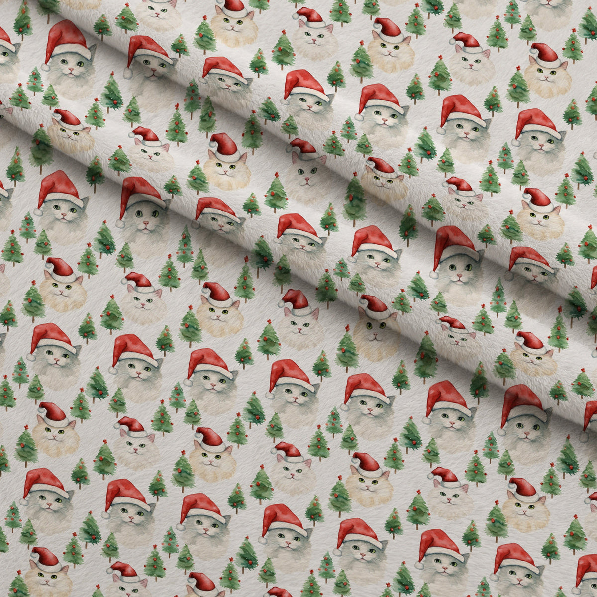 Festive Felines Pattern 2 Fleece Fabric — fleece fabric folded close-up preview (mv-fleece-v1:lying)