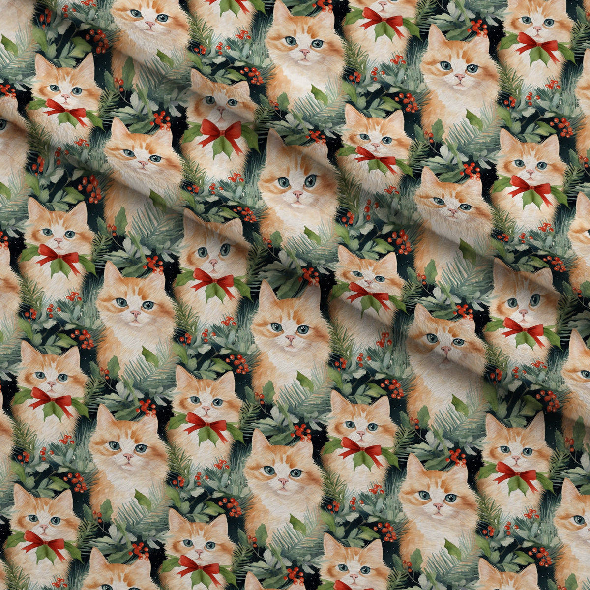 Festive Felines Pattern 3 Fleece Fabric — fleece fabric folded close-up preview (mv-fleece-v1:lying)