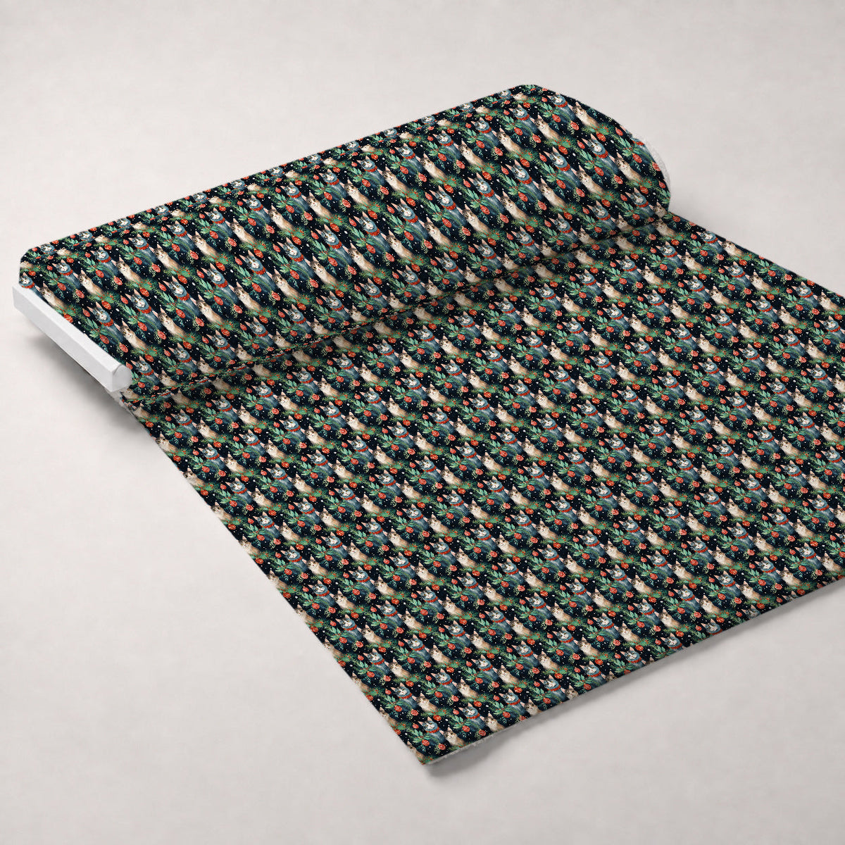 Festive Felines Pattern 6 Fleece Fabric — fleece fabric unrolled bolt preview (mv-fleece-v1:bolt)