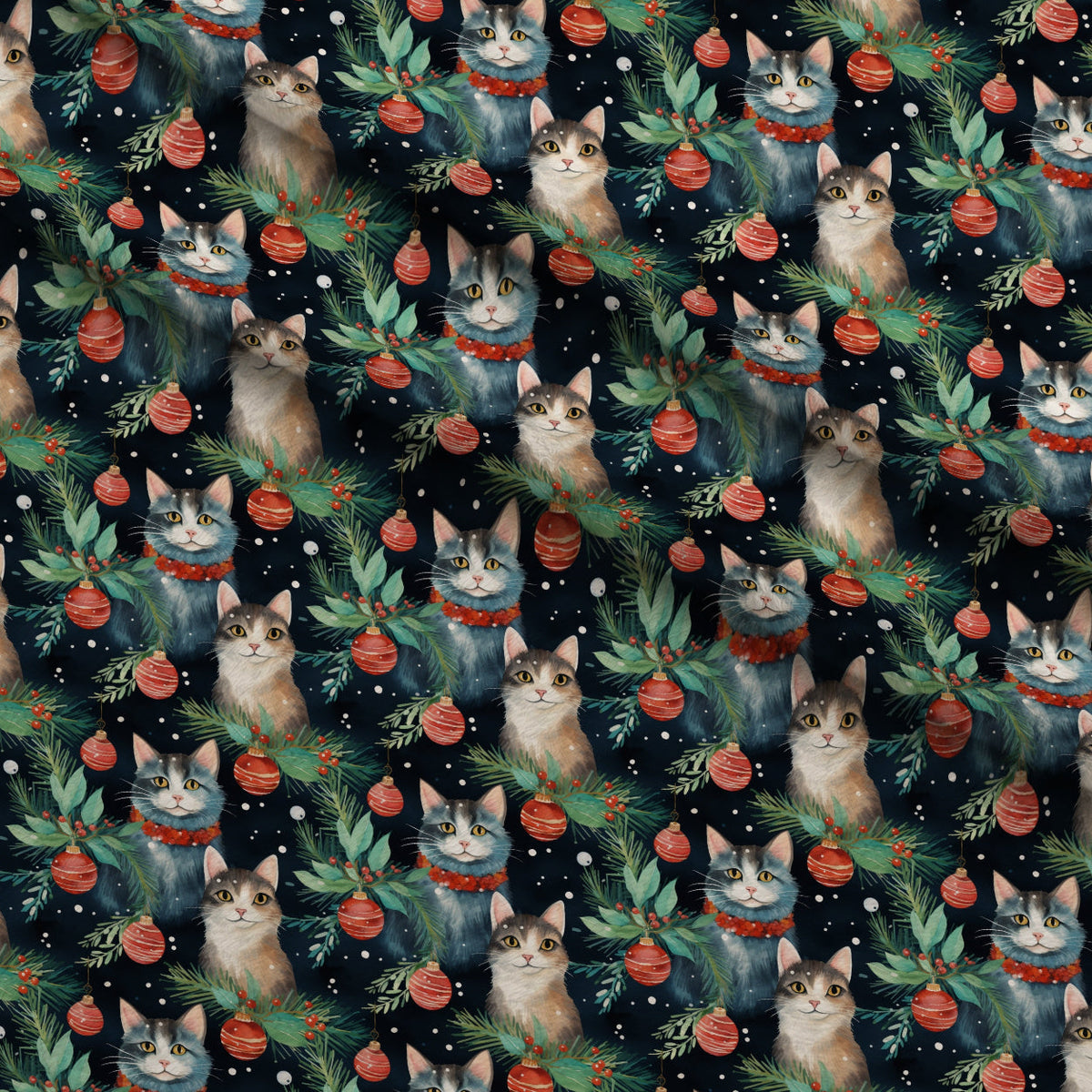 Festive Felines Pattern 6 Fleece Fabric — fleece fabric folded close-up preview (mv-fleece-v1:lying)