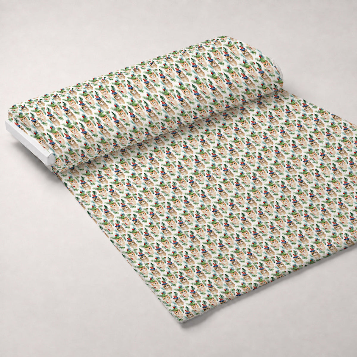 Festive Felines Pattern 7 Fleece Fabric — fleece fabric unrolled bolt preview (mv-fleece-v1:bolt)