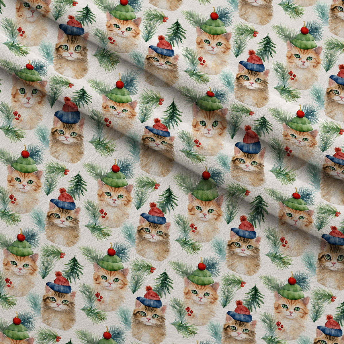 Festive Felines Pattern 7 Fleece Fabric — fleece fabric folded close-up preview (mv-fleece-v1:lying)