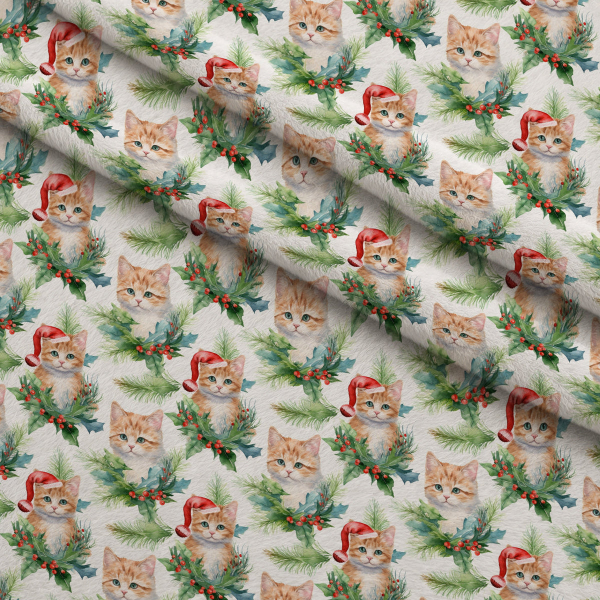 Festive Felines Pattern 8 Fleece Fabric — fleece fabric folded close-up preview (mv-fleece-v1:lying)