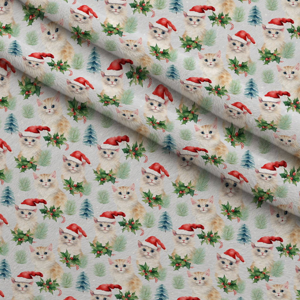 Festive Felines Pattern 9 Fleece Fabric — fleece fabric folded close-up preview (mv-fleece-v1:lying)