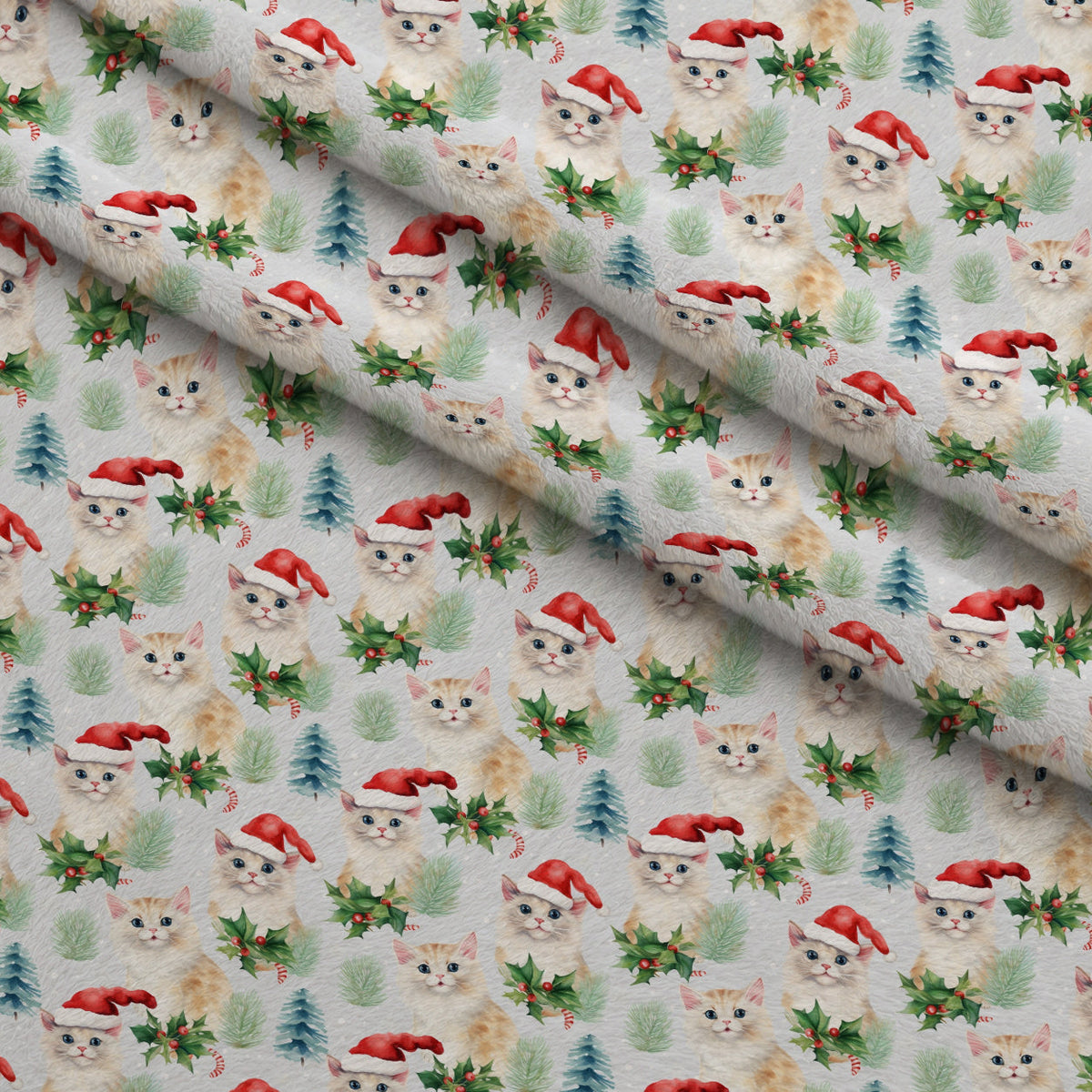Festive Felines Pattern 9 Fleece Fabric — fleece fabric folded close-up preview (mv-fleece-v1:lying)