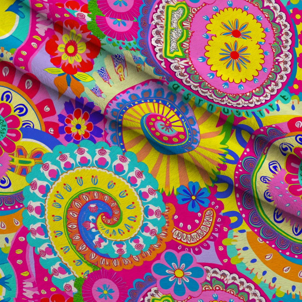 Fiesta Blooms Pattern 11 Fleece Fabric — fleece fabric folded close-up preview (mv-fleece-v1:lying)