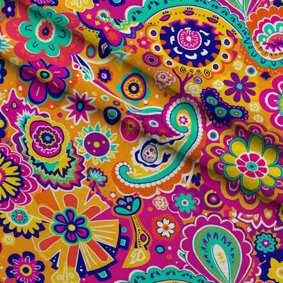 Fiesta Blooms Pattern 19 Fleece Fabric — fleece fabric folded close-up preview (mv-fleece-v1:lying)