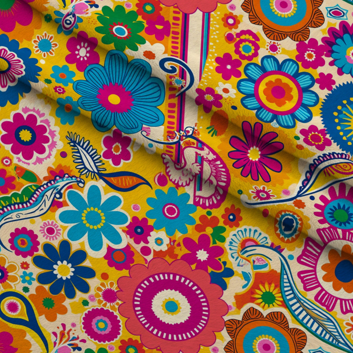 Fiesta Blooms Pattern 20 Fleece Fabric — fleece fabric folded close-up preview (mv-fleece-v1:lying)
