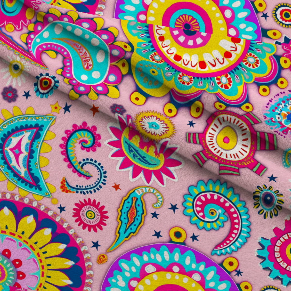 Fiesta Blooms Pattern 8 Fleece Fabric — fleece fabric folded close-up preview (mv-fleece-v1:lying)