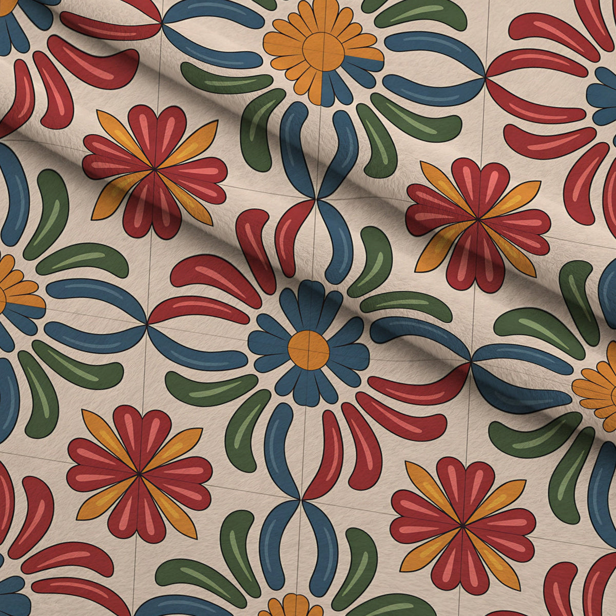 Fiesta Tiles Pattern 13 Fleece Fabric — fleece fabric folded close-up preview (mv-fleece-v1:lying)