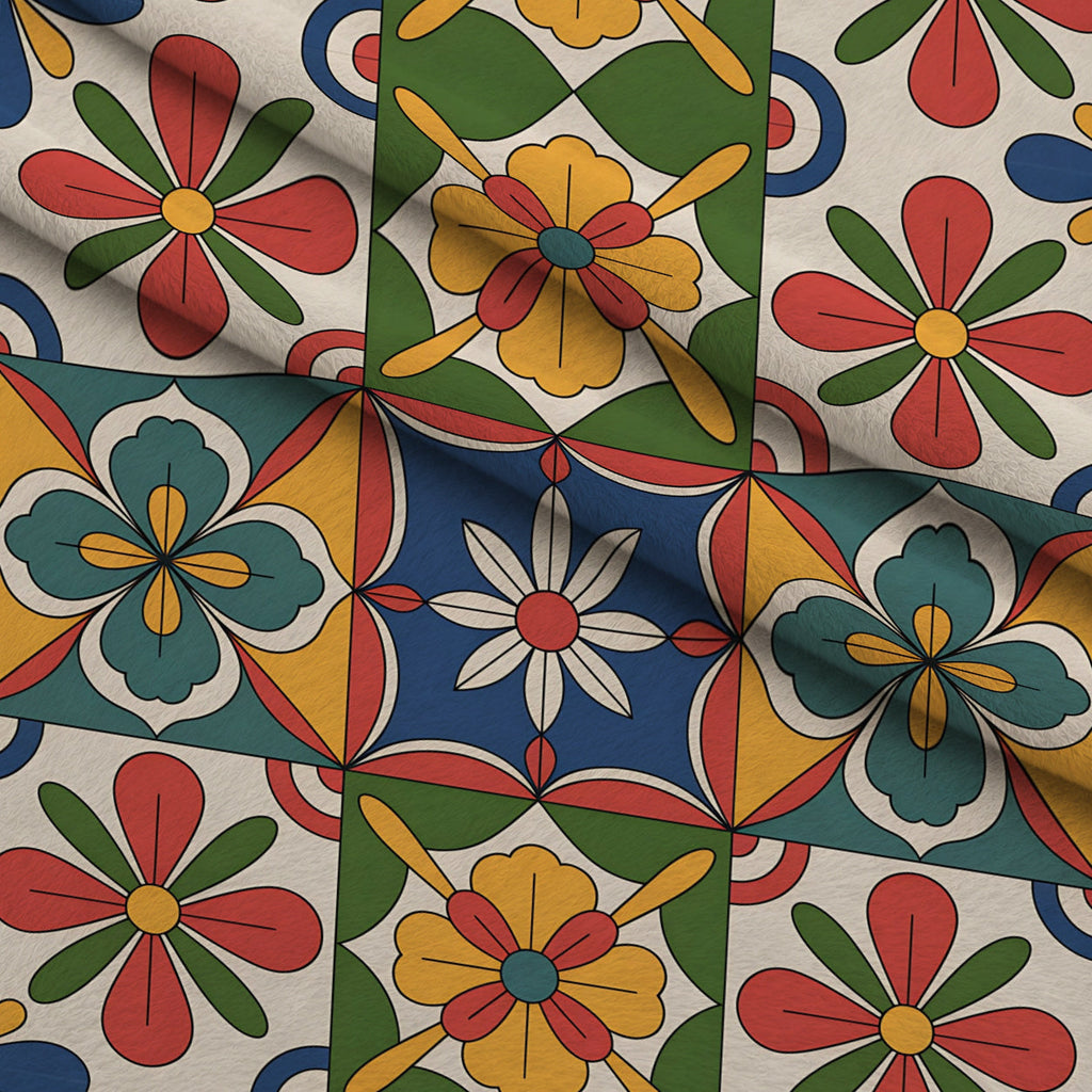 Fiesta Tiles Pattern 14 Fleece Fabric — fleece fabric folded close-up preview (mv-fleece-v1:lying)