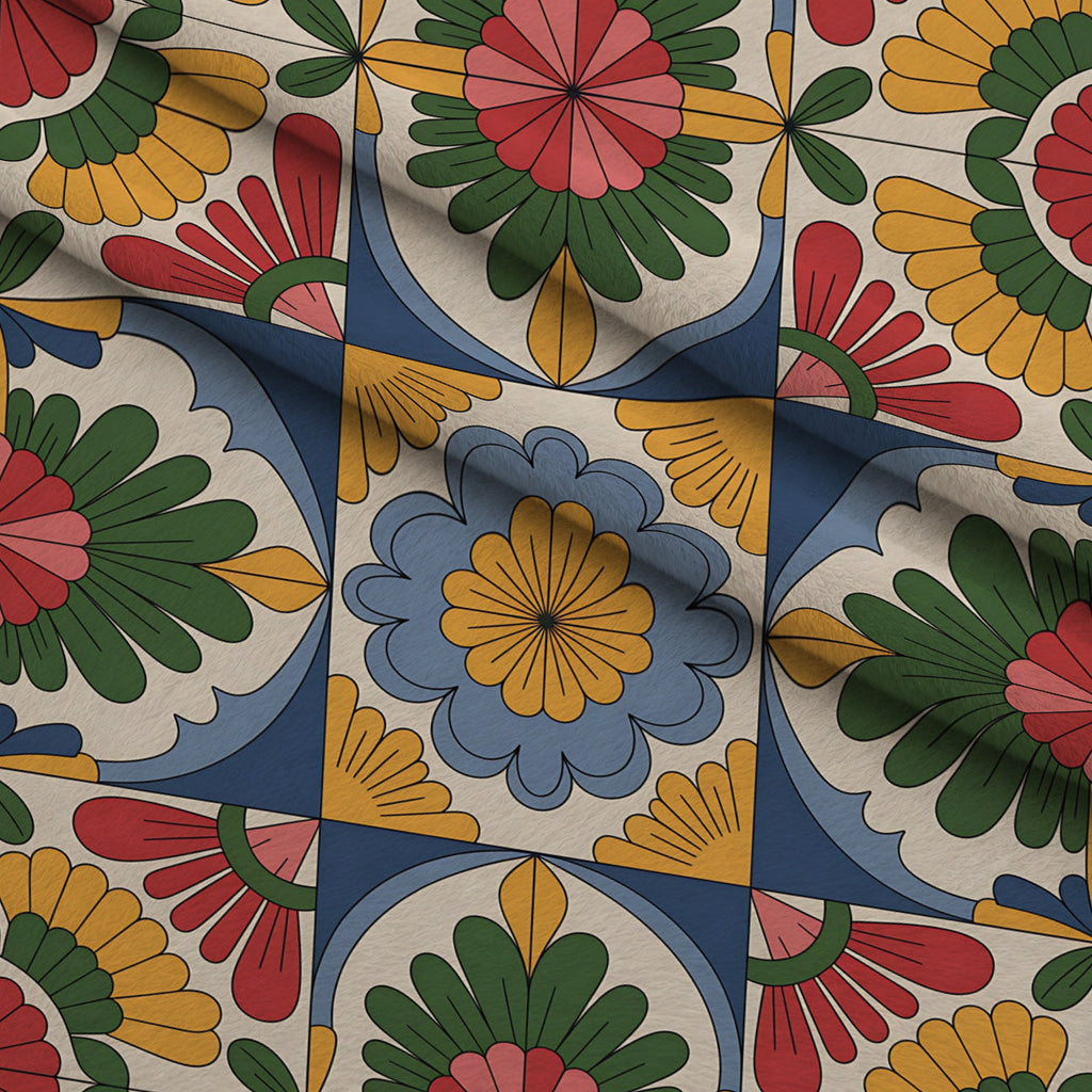 Fiesta Tiles Pattern 16 Fleece Fabric — fleece fabric folded close-up preview (mv-fleece-v1:lying)