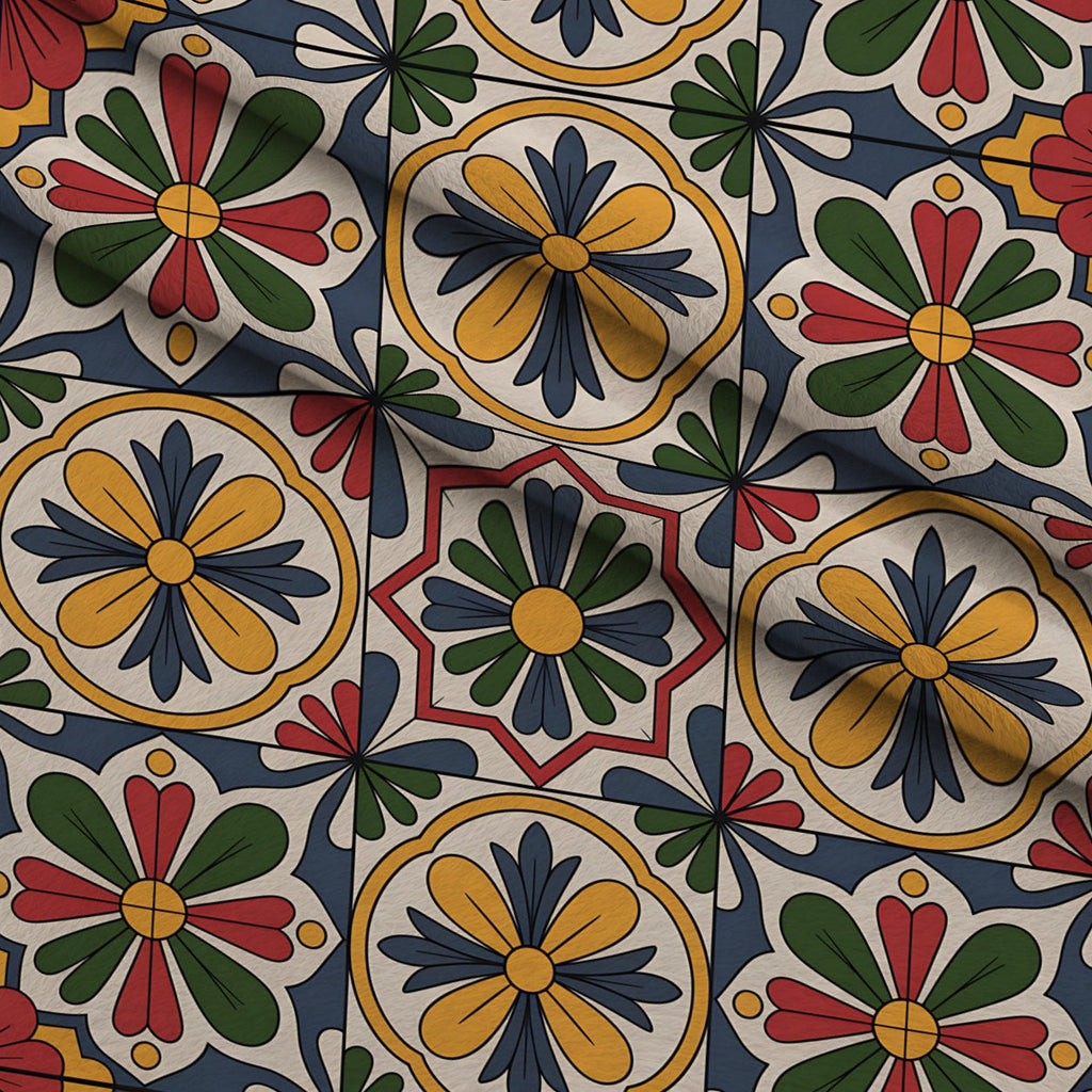 Fiesta Tiles Pattern 17 Fleece Fabric — fleece fabric folded close-up preview (mv-fleece-v1:lying)