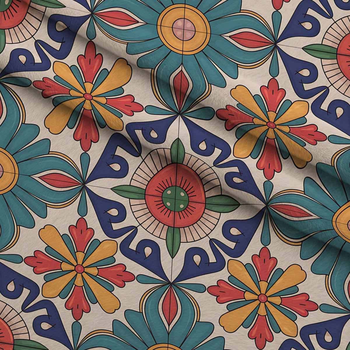 Fiesta Tiles Pattern 18 Fleece Fabric — fleece fabric folded close-up preview (mv-fleece-v1:lying)