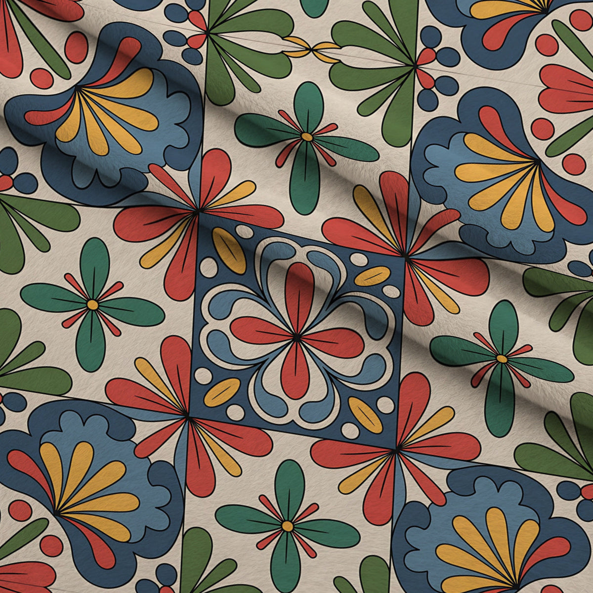 Fiesta Tiles Pattern 20 Fleece Fabric — fleece fabric folded close-up preview (mv-fleece-v1:lying)