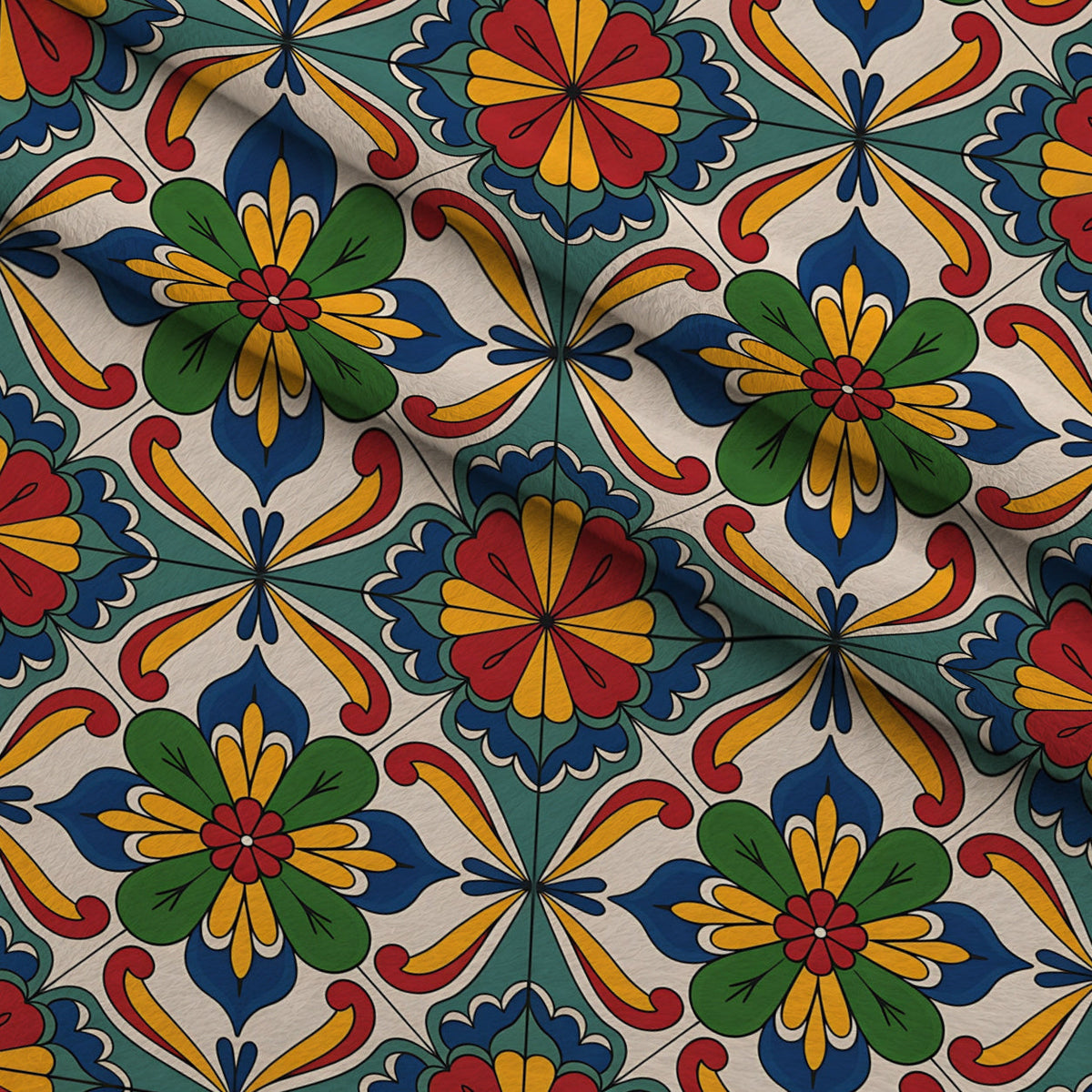 Fiesta Tiles Pattern 21 Fleece Fabric — fleece fabric folded close-up preview (mv-fleece-v1:lying)