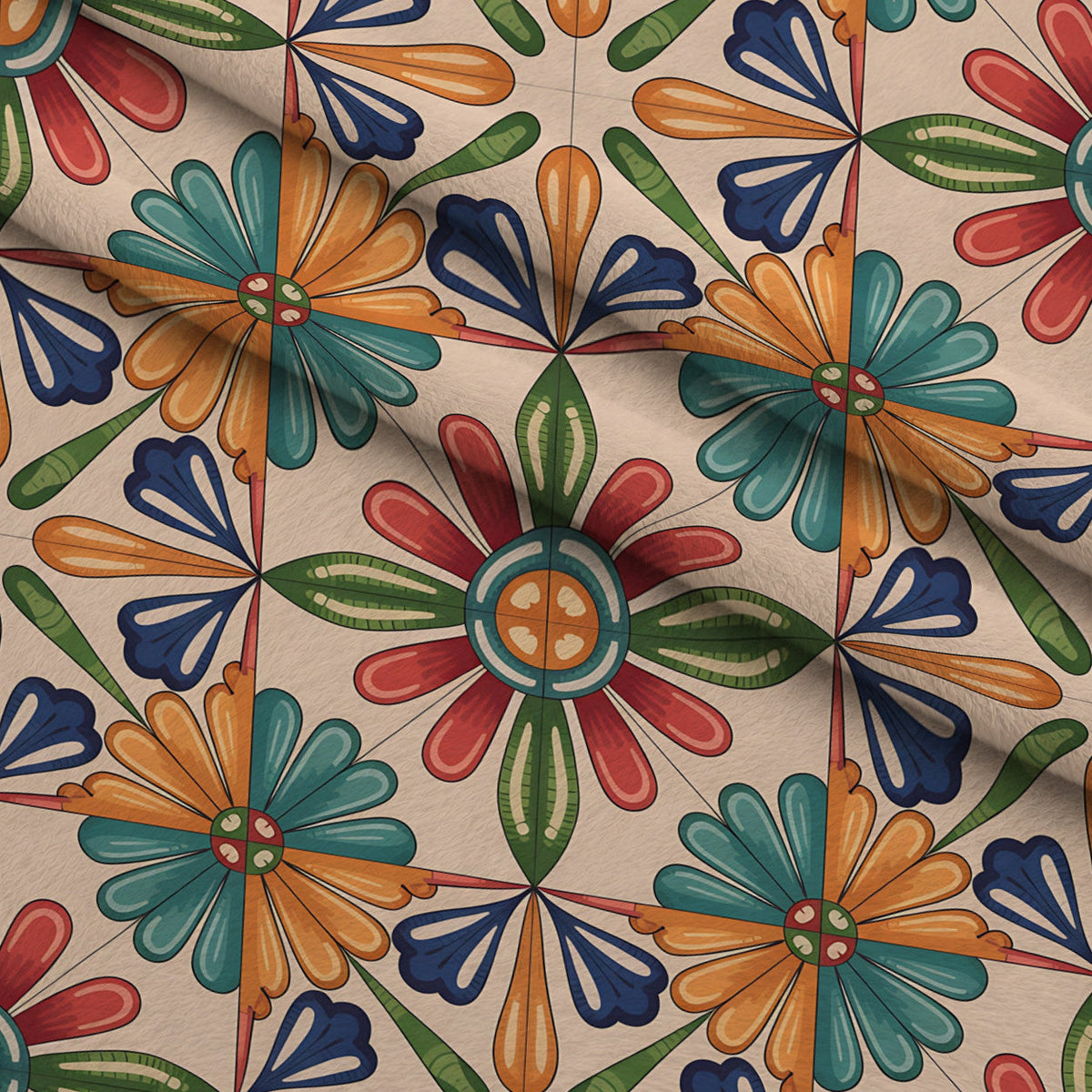 Fiesta Tiles Pattern 22 Fleece Fabric — fleece fabric folded close-up preview (mv-fleece-v1:lying)