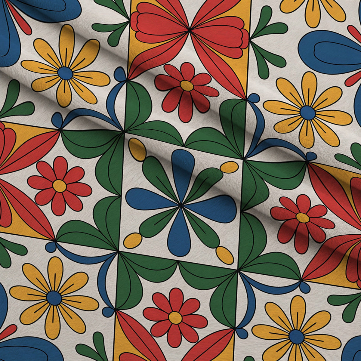 Fiesta Tiles Pattern 24 Fleece Fabric — fleece fabric folded close-up preview (mv-fleece-v1:lying)