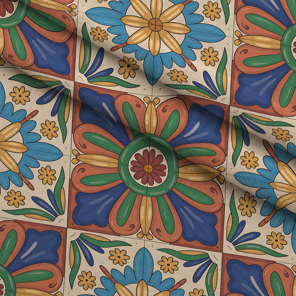 Fiesta Tiles Pattern 28 Fleece Fabric — fleece fabric folded close-up preview (mv-fleece-v1:lying)