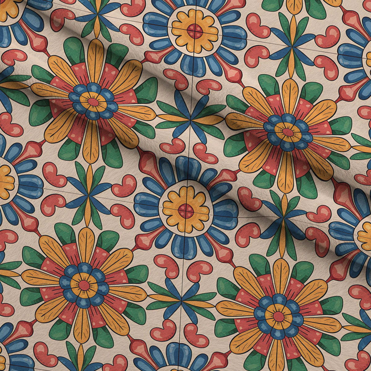 Fiesta Tiles Pattern 29 Fleece Fabric — fleece fabric folded close-up preview (mv-fleece-v1:lying)