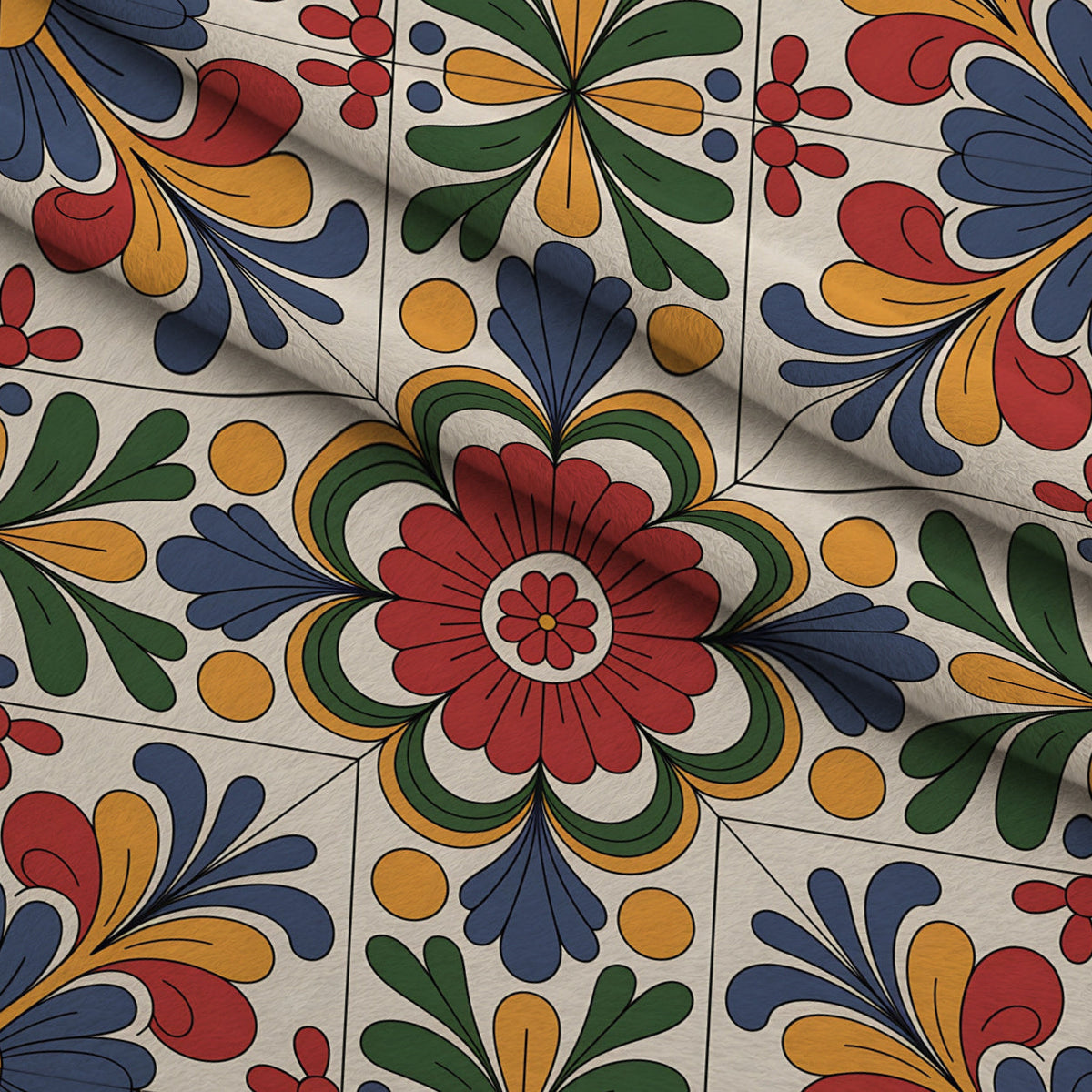 Fiesta Tiles Pattern 7 Fleece Fabric — fleece fabric folded close-up preview (mv-fleece-v1:lying)