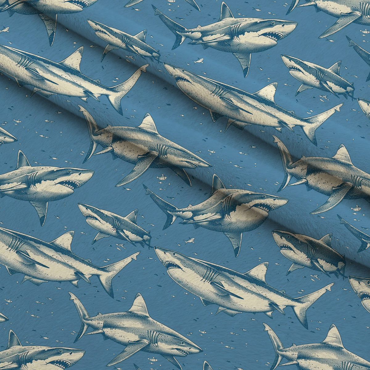Fin Patrol Pattern 2 Fleece Fabric — fleece fabric folded close-up preview (mv-fleece-v1:lying)