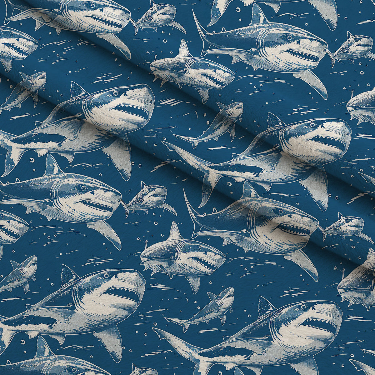 Fin Patrol Pattern 3 Fleece Fabric — fleece fabric folded close-up preview (mv-fleece-v1:lying)
