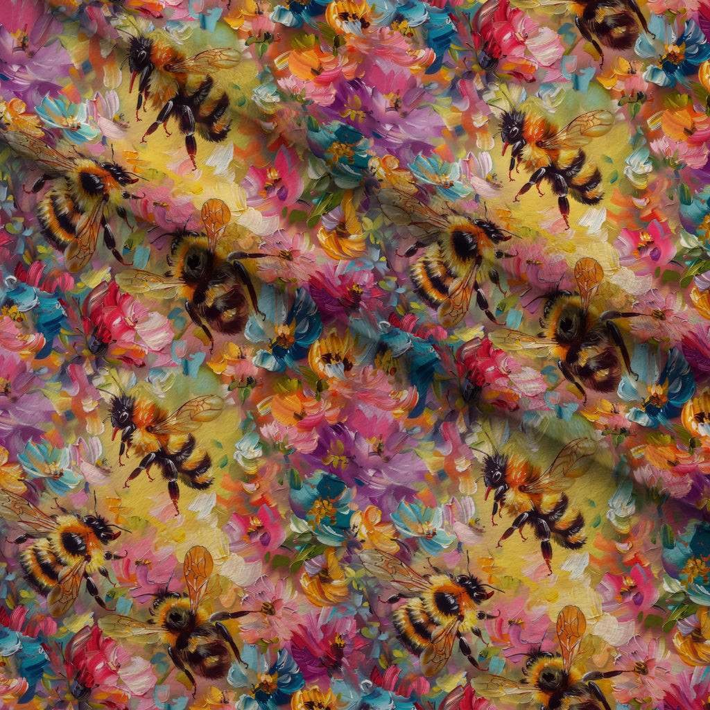Floral Bee Painting Fleece Fabric — fleece fabric folded close-up preview (mv-fleece-v1:lying)