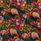 Floral Flamingos Painting Fleece Fabric — fleece fabric folded close-up preview (mv-fleece-v1:lying)