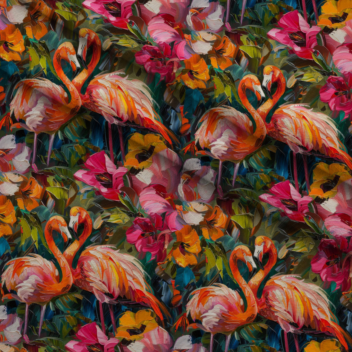 Floral Flamingos Painting Fleece Fabric — fleece fabric folded close-up preview (mv-fleece-v1:lying)