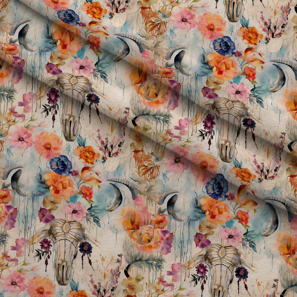 Floral Longhorn Pattern 10 Fleece Fabric — fleece fabric folded close-up preview (mv-fleece-v1:lying)