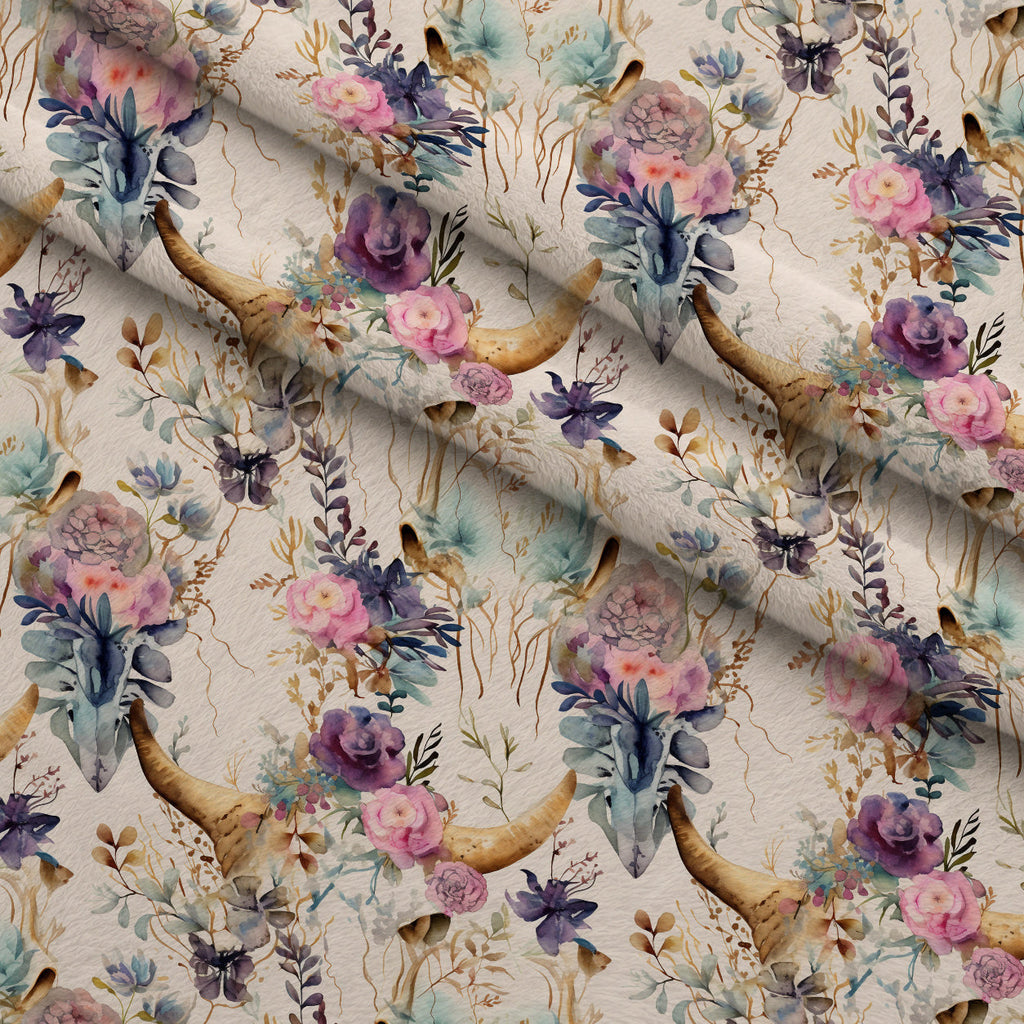 Floral Longhorn Pattern 11 Fleece Fabric — fleece fabric folded close-up preview (mv-fleece-v1:lying)