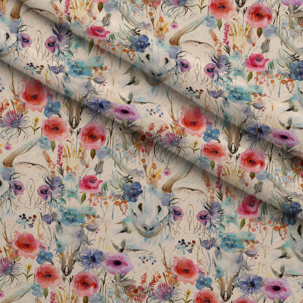 Floral Longhorn Pattern 13 Fleece Fabric — fleece fabric folded close-up preview (mv-fleece-v1:lying)