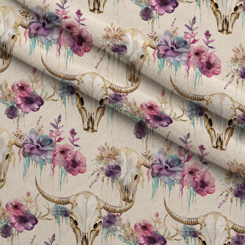 Floral Longhorn Pattern 20 Fleece Fabric — fleece fabric folded close-up preview (mv-fleece-v1:lying)