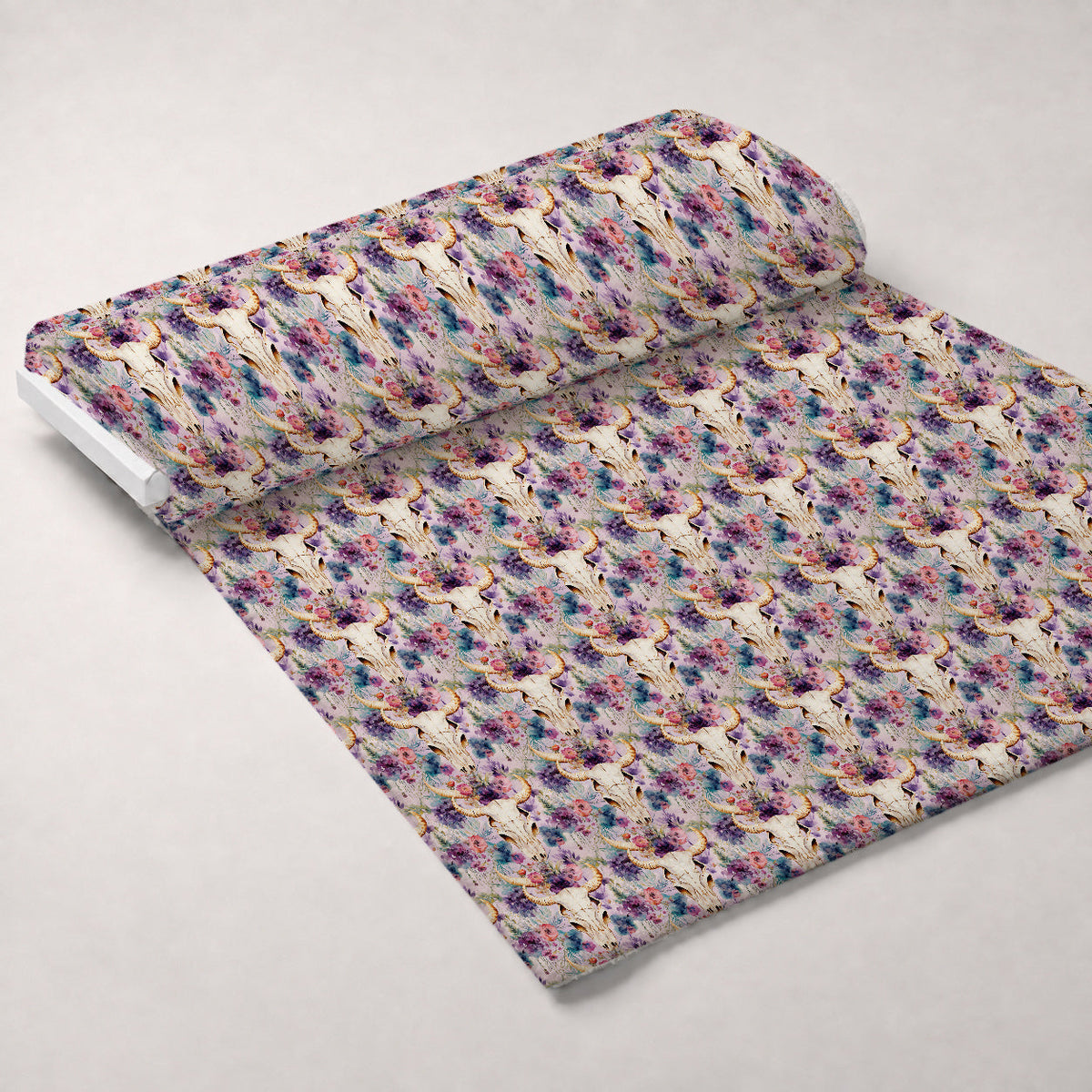 Floral Longhorn Pattern 3 Fleece Fabric — fleece fabric unrolled bolt preview (mv-fleece-v1:bolt)