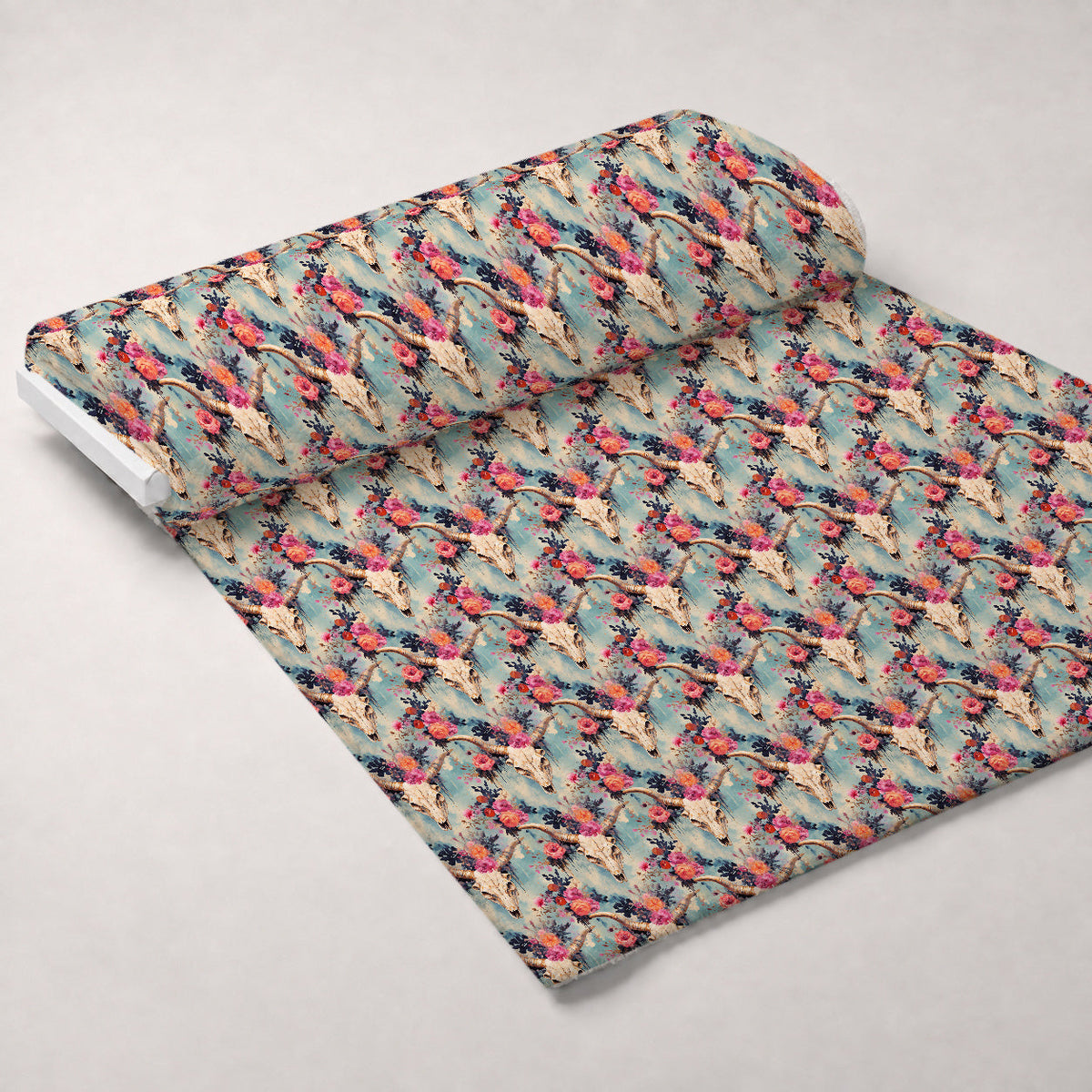 Floral Longhorn Pattern 6 Fleece Fabric — fleece fabric unrolled bolt preview (mv-fleece-v1:bolt)