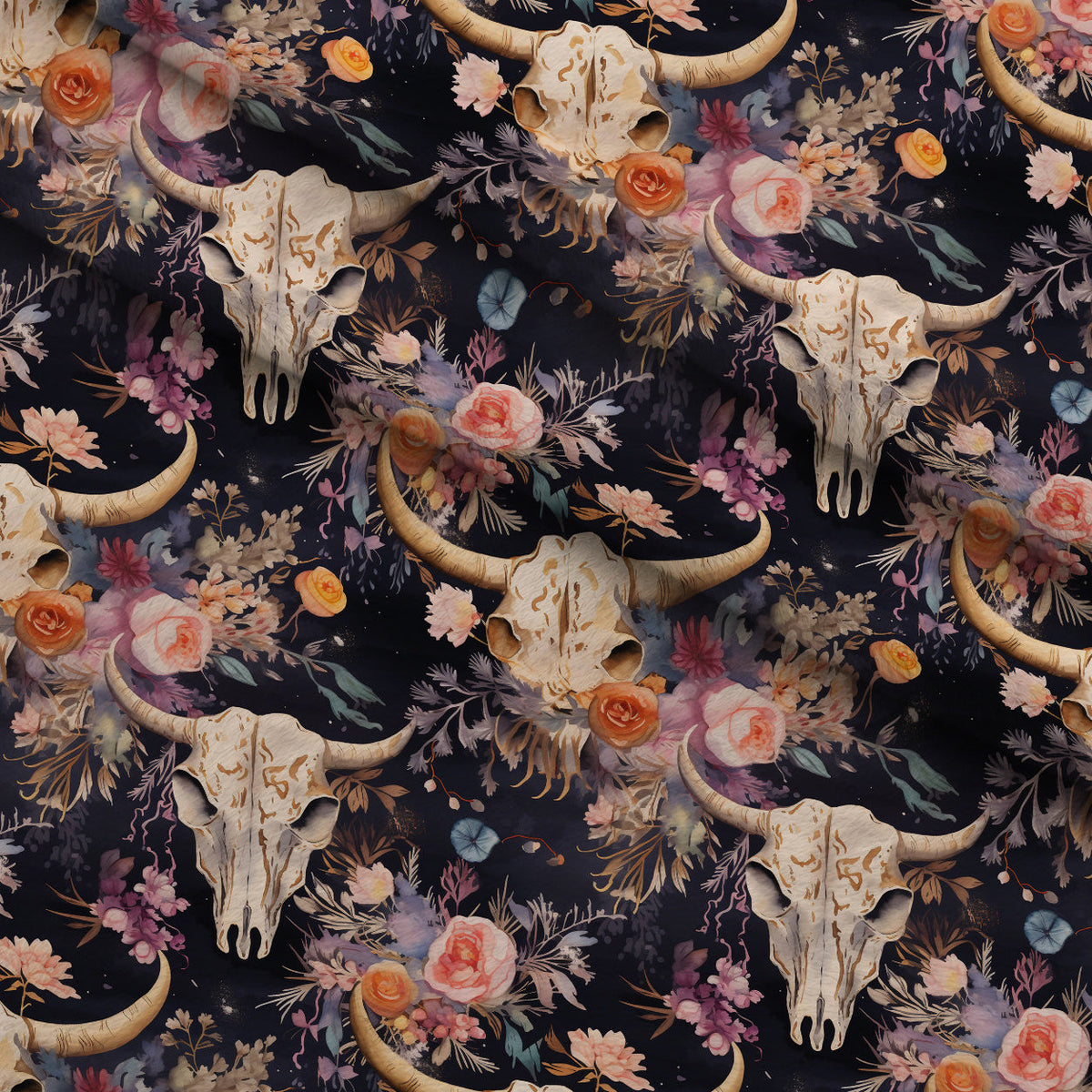 Floral Longhorn Pattern 9 Fleece Fabric — fleece fabric folded close-up preview (mv-fleece-v1:lying)