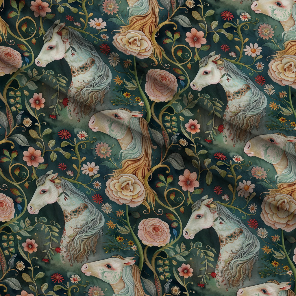 Flowers and Horses Fleece Fabric — fleece fabric folded close-up preview (mv-fleece-v1:lying)