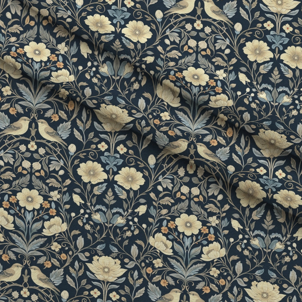 Folklore Blooms Pattern 1 Fleece Fabric — fleece fabric folded close-up preview (mv-fleece-v1:lying)