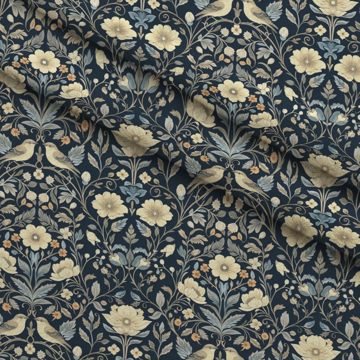 Folklore Blooms Pattern 1 Fleece Fabric — fleece fabric folded close-up preview (mv-fleece-v1:lying)