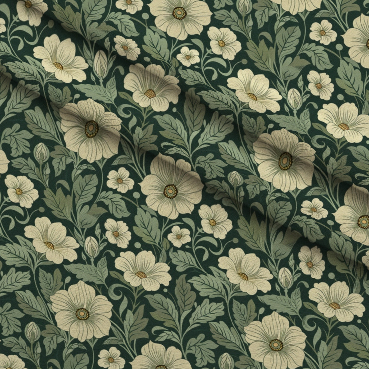 Folklore Blooms Pattern 3 Fleece Fabric — fleece fabric folded close-up preview (mv-fleece-v1:lying)