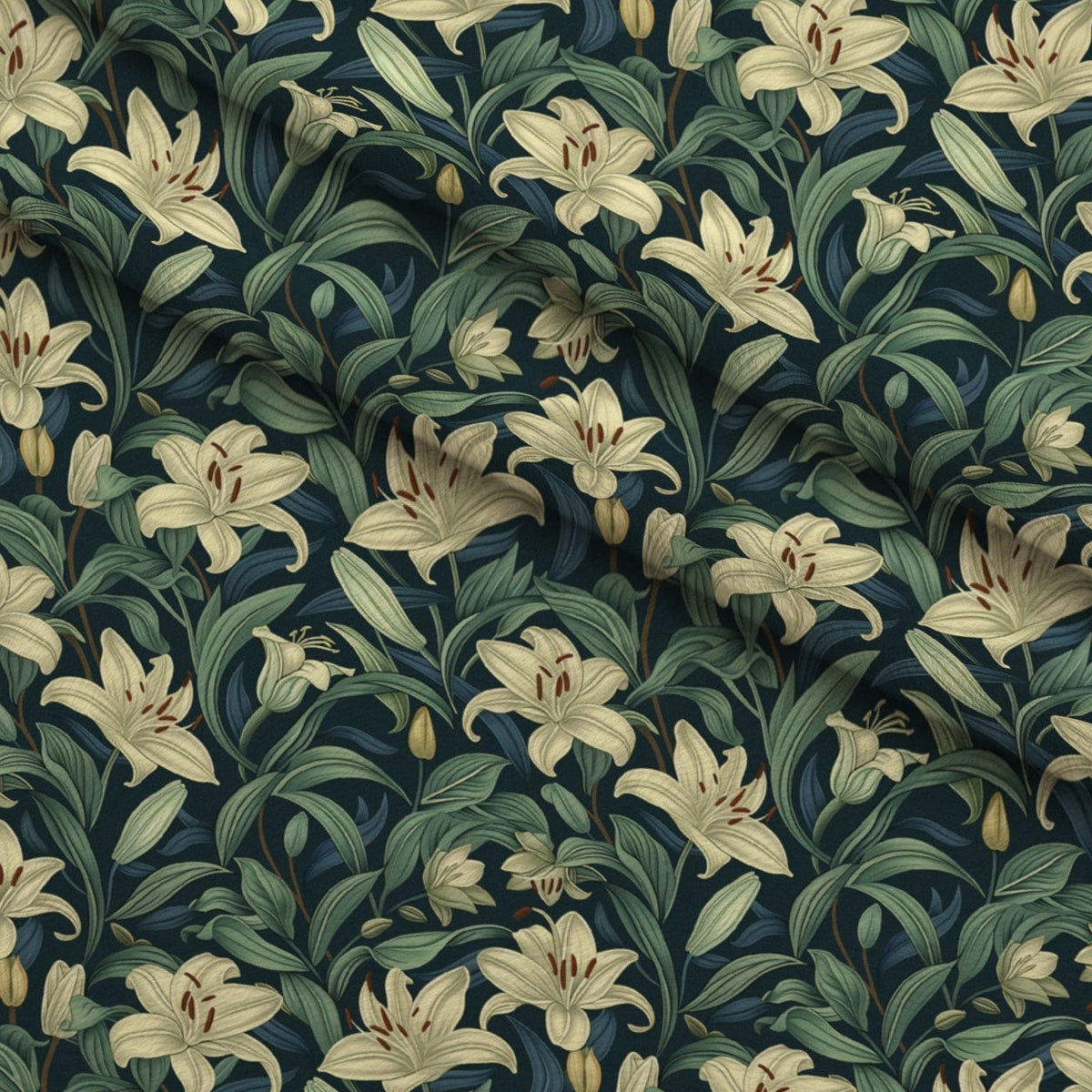 Folklore Blooms Pattern 7 Fleece Fabric — fleece fabric folded close-up preview (mv-fleece-v1:lying)