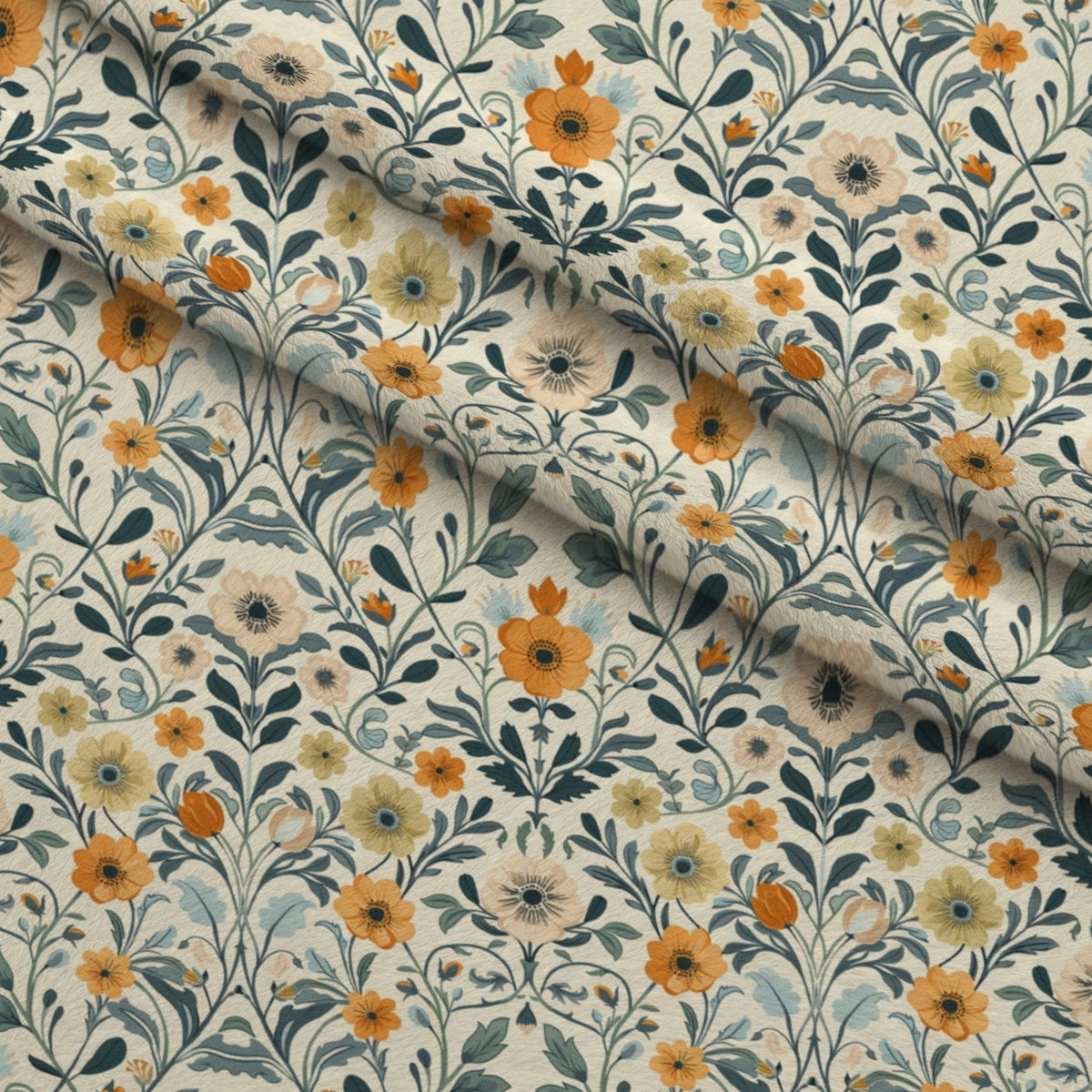 Folklore Blooms Pattern 9 Fleece Fabric — fleece fabric folded close-up preview (mv-fleece-v1:lying)