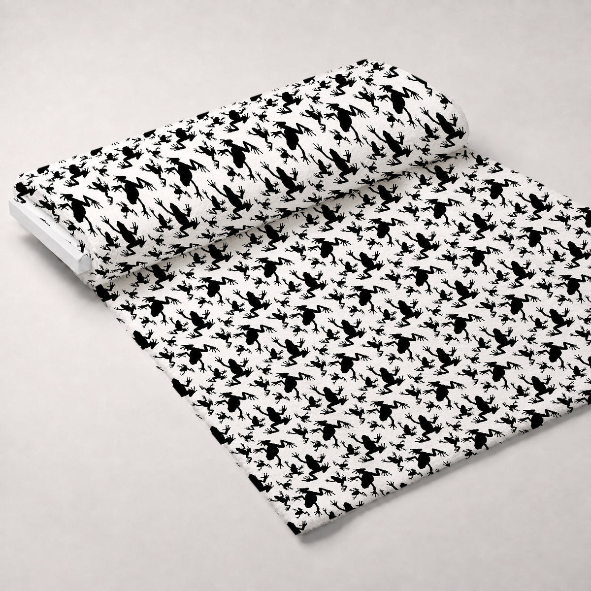 Frog Silhouettes on White Fleece Fabric — fleece fabric unrolled bolt preview (mv-fleece-v1:bolt)