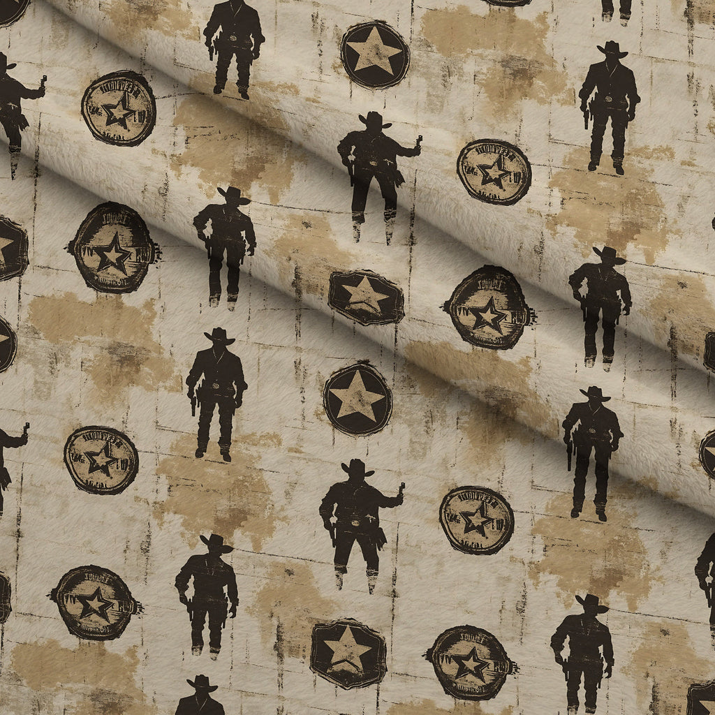 Frontier Outlaws Pattern 1 Fleece Fabric — fleece fabric folded close-up preview (mv-fleece-v1:lying)