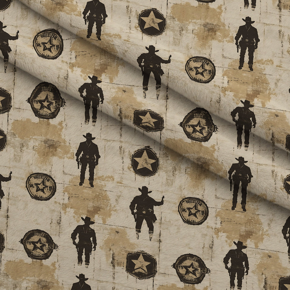 Frontier Outlaws Pattern 1 Fleece Fabric — fleece fabric folded close-up preview (mv-fleece-v1:lying)