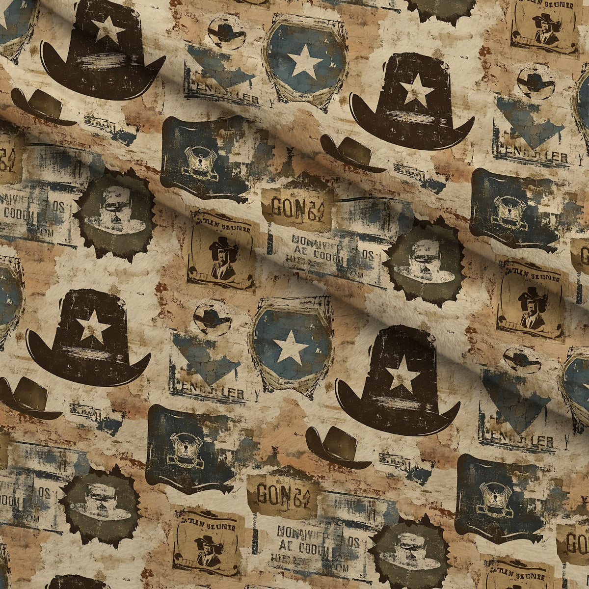 Frontier Outlaws Pattern 11 Fleece Fabric — fleece fabric folded close-up preview (mv-fleece-v1:lying)