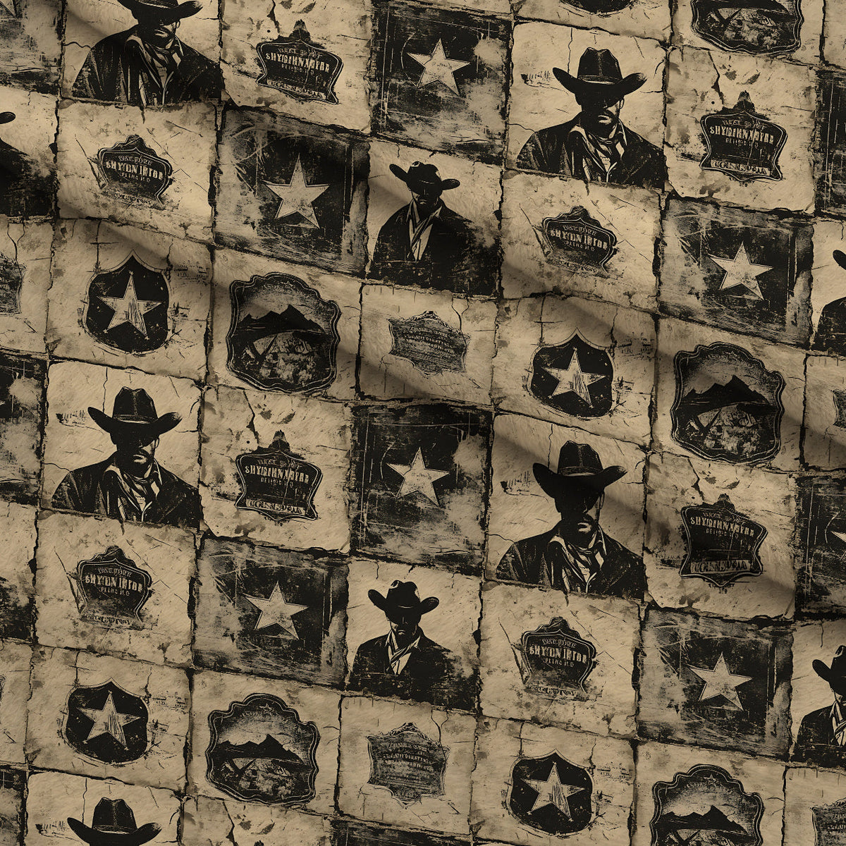 Frontier Outlaws Pattern 12 Fleece Fabric — fleece fabric folded close-up preview (mv-fleece-v1:lying)